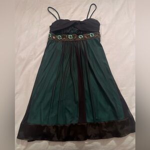 City Triangles Fairy Teal Satin Dress with Brown Trim